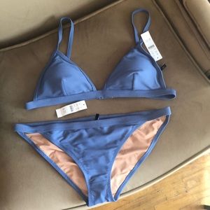 NWT Jcrew ribbed steel blue swimming suit, bikini and top, L